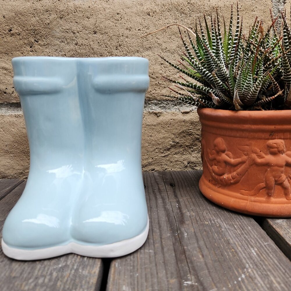 Rain Boot Vase Planter Home Decor Garden Decor Lt.Blue 6.25" H
